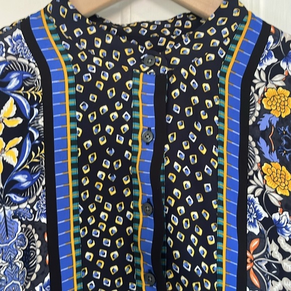 LOFT | Floral Geometric Long Sleeve Popover Blouse Size Small Petite Office - Picture 5 of 10